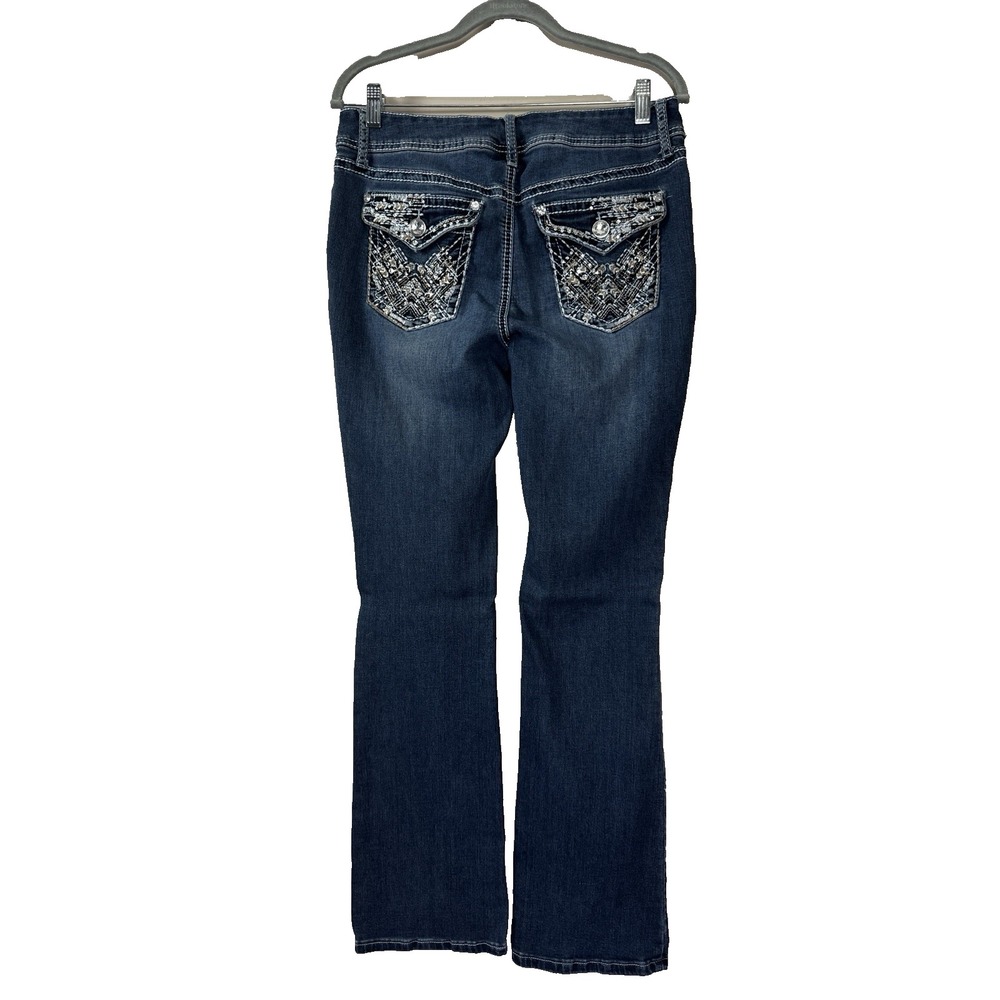 VTG 90s Y2K Embellished Denim Bootcut Jeans 10 Midrise Retro Rhinestone Studded